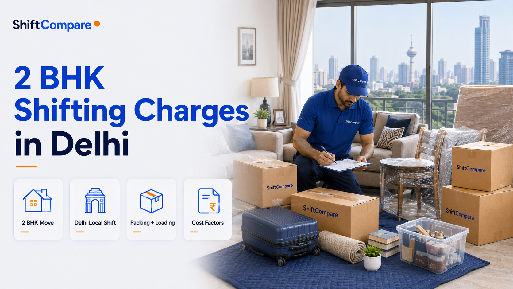 2 BHK shifting charges in Delhi by inventory, packing material and building access